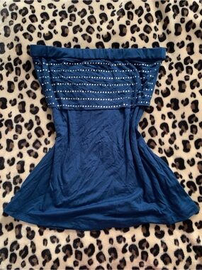 Strapless Navy Tube Top with Stud Detail